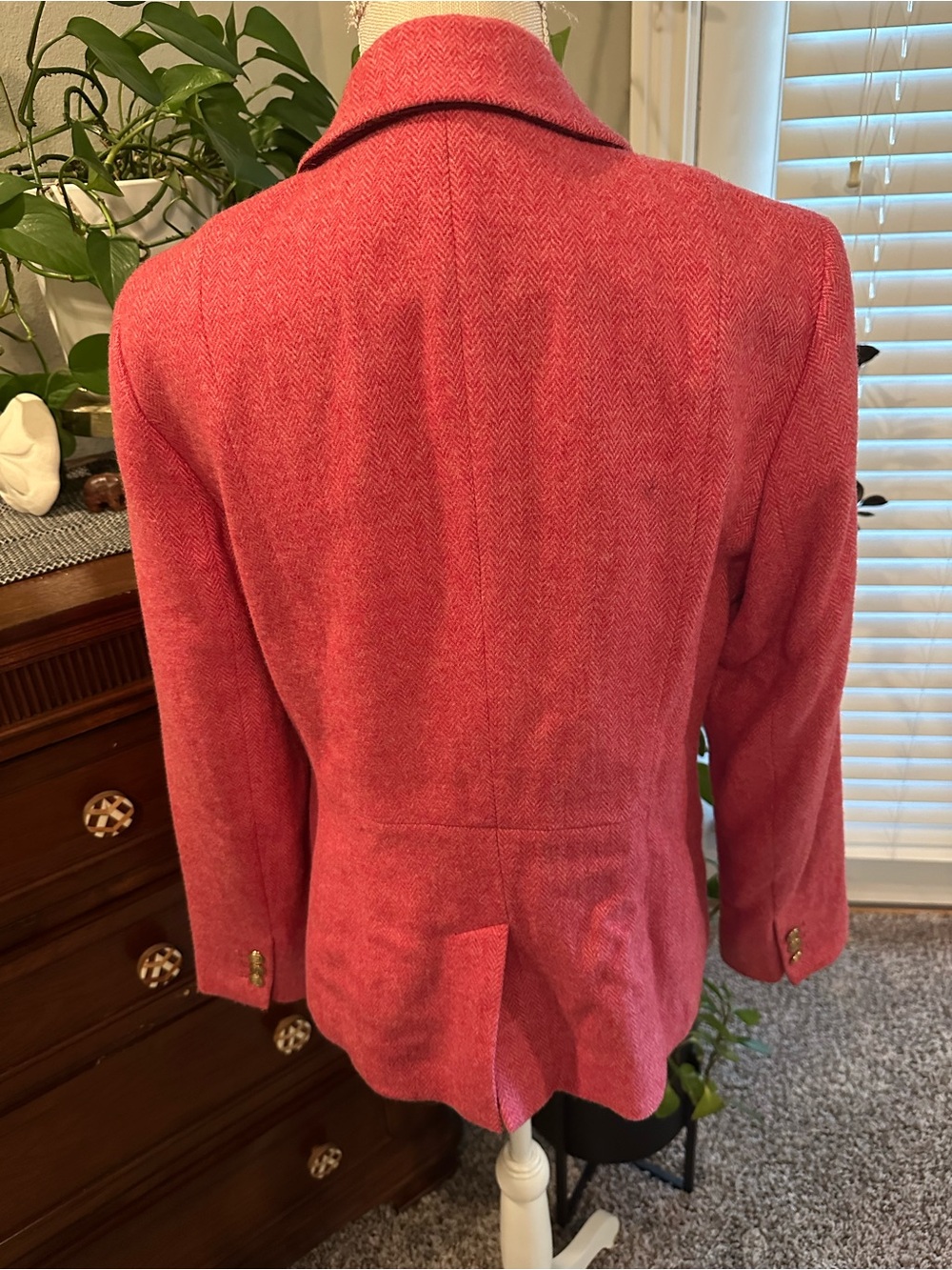 Talbots Red Herringbone Wool-Blend Single-Breasted Blazer - Picture 8 of 12